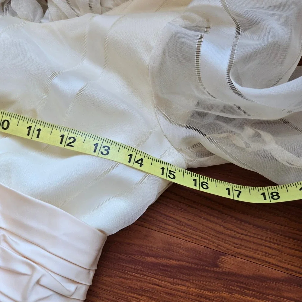 Emma Domb Vintage 70s Ivory Organza Wedding Bridal Gown Prairie Pink Sash XXS/XS